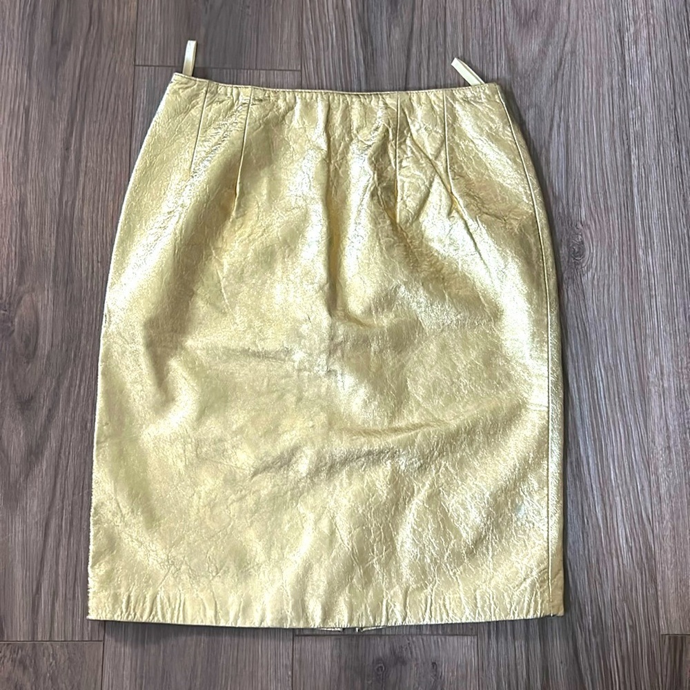 ANDREA JOVINE VTG golden leather skirt. SZ 12 NWT as is